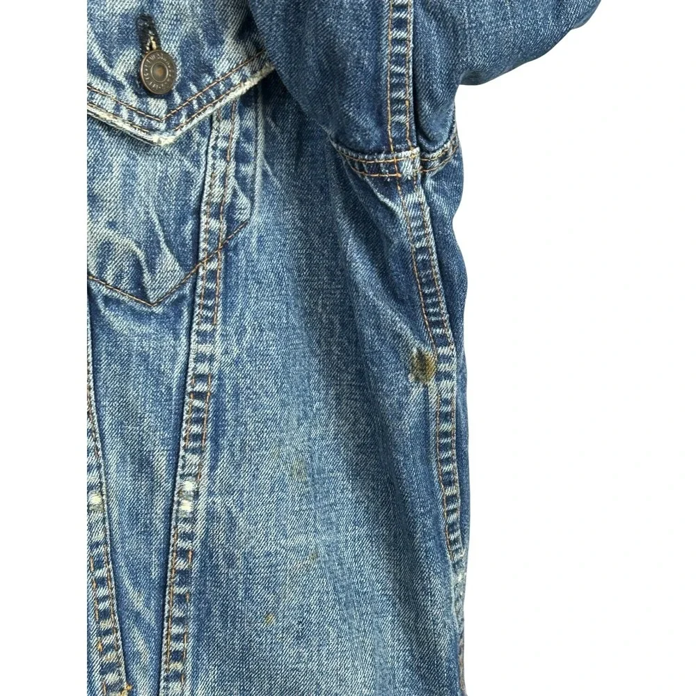 Vintage Levis Denim Trucker Jacket Blue Jean Distressed‎ Faded Mens - Picture 9 of 16